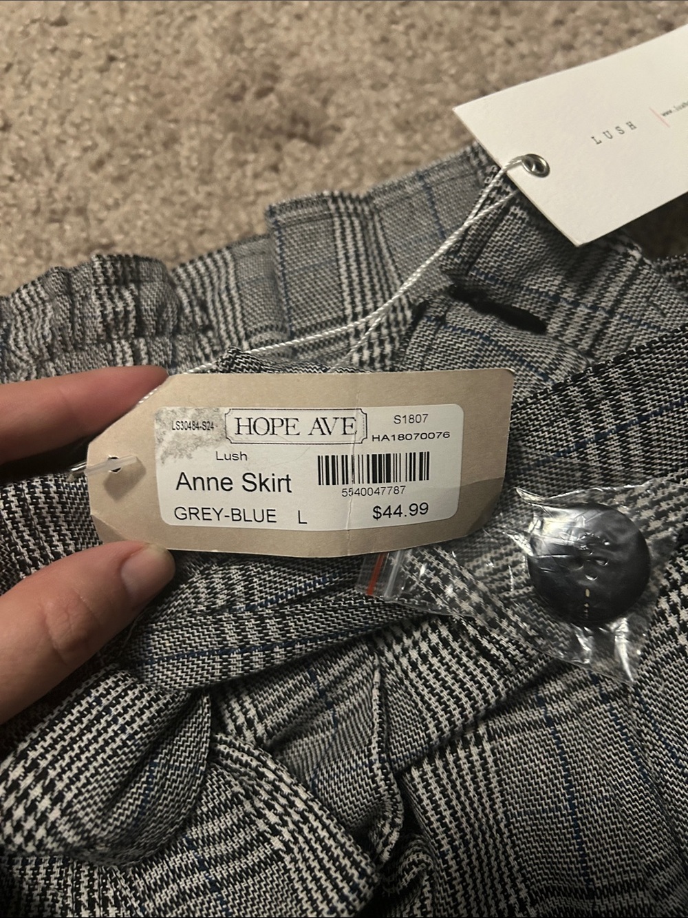 Lush Gray Plaid Paperbag Waist Mini Skirt with Belt - Picture 2 of 2